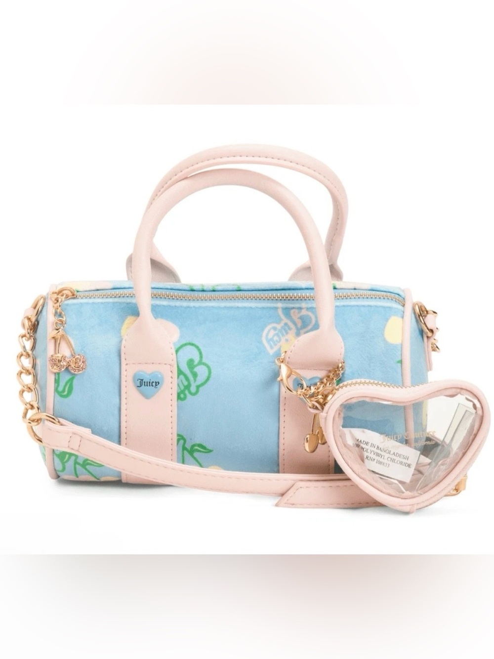 NWT Retro Juicy Couture Pastel Pink & Sky Blue Floral Barrel Bag